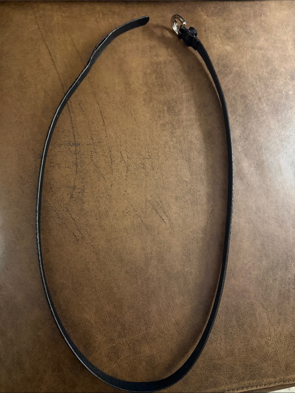 Black Leather Women’s Belt with Silver Buckle 39” long x 1/2” wide